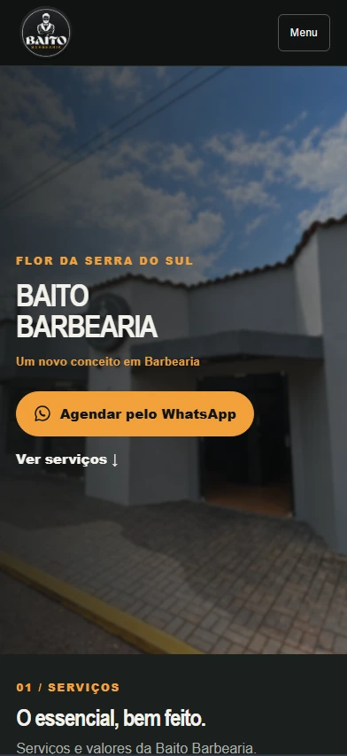 Página inicial da Baito Barbearia em dispositivo mobile.