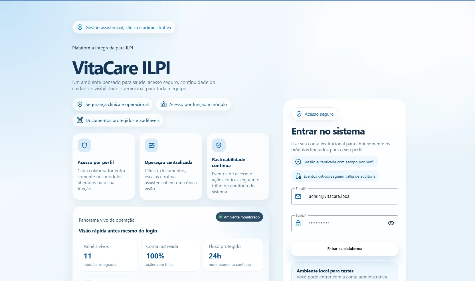 Tela de acesso do sistema VitaCare ILPI.